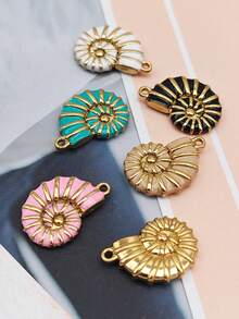 5 قطع من قلادة المجوهرات المعلقة بشكل صدفة البحر من الفولاذ المقاوم للصدأ، أشكال معلقة متنوعة، اكسسوارات قلادة وأقراط DIY - متعدد الألوان - مشاهدة 6