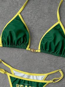 Bộ bikini hai mảnh gợi cảm màu xanh lá cây dành cho nữ, kiểu dáng thanh lịch, có dây đeo mảnh, thích hợp cho kỳ nghỉ hè ở bãi biển. - màu xanh lá - Xem 4