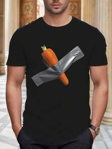 Men'S Funny Carrot Graphic T-Shirt - Light Blue Casual Summer Tee With Crossed Carrots, Lightweight Everyday Shirt For Parties, Office & Outings - Adult Humor Apparel, Humorous Clothing, Playful Design, Comfortable Fit, Quirky Fashion, Cartoon Print, Soft Material, Short Sleeve Top, Humor Lovers - Black - View 1
