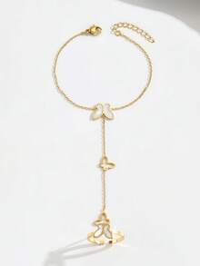 1 قطعة أساور أنيقة على شكل فراشة من الصدف الأبيض المصنوعة من الفولاذ المقاوم للصدأ للنساء، أساور أنيقة متصلة بالأصابع، مجوهرات فاخرة متعددة الاستخدامات للاحتفالات والعطلات والمناسبات الجذابة، مناسبة للارتداء اليومي للنساء