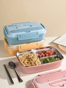 1 buah Kotak Bekal Stainless Steel, 1 buah Kotak Bekal Anti Bocor Stainless Steel 304 Tahan Lama, Kotak Bento 3 Kompartemen, Dilengkapi dengan Peralatan Makan Stainless Steel, Mudah Dibersihkan, Ideal untuk Sekolah dan Kerja - MultiWarna - View 12