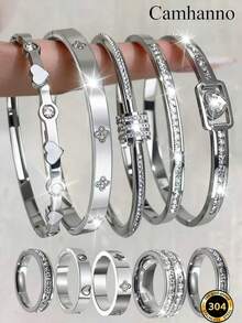 Bộ 10 chiếc vòng tay thép không gỉ thanh lịch, kiểu dáng đa dạng, giúp tôn lên vẻ ngoài công sở, phù hợp cho việc đi lại hàng ngày. - Bạc - Xem 2