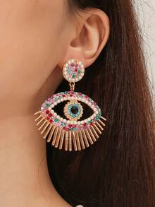 2pcs Exaggerated Eyes Earrings, Vintage Pearl Earrings, Bohemia Eye Dangling Earrings, Party, Vacation, Dating Wear, Gift For Her - Multicolor - View 2