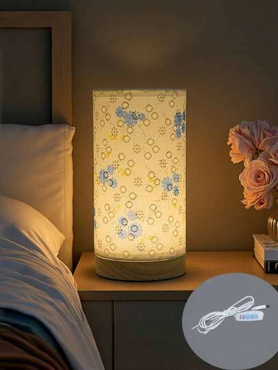 北欧风布艺台灯，木质底座，可用作客厅或卧室床头灯，家居装饰灯，办公桌护眼灯，LED护眼照明，三色调光/无级亮度调节，送礼佳品，生日/节日礼物，USB插电式