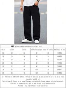 Nuevo 2025, pantalones vaqueros negros de tubo  para hombres de alta calidad, cintura media,  vertical para el ocio relajado, versión comercial de cercanías, primavera, verano, otoño e invierno - Negro - Ver 5