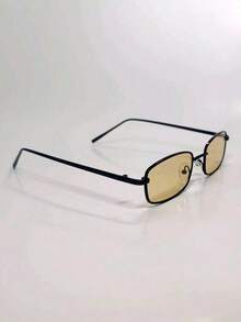 POLASUP 1pc Pale Gold Decorative Glasses, Mini Small Square Vintage Full Metal Glasses, Fashionable Fashion Glasses For Summer, Y2K Red Punk Black Fashion Street Style Glasses Prop - 黑色 - 查看 7