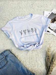 Men's Basic Unisex Streetwear T-Shirt Slim Fit Cotton Floral Design - 白色 - 查看 2