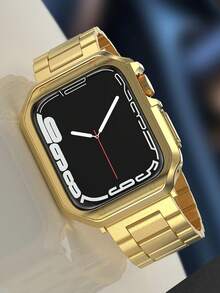 Compatible With Apple Watch Band Straps Gold Stainless Steel Metal Replacement Watch Band + TPU Bumper Protective Case Compatible With Apple Watch Series 10 9 8 7 6 5 4 3 2 1, 38mm 40mm 41mm 42mm 44mm 45mm 46mm 49mm, Armored Mecha Shape, Gift For Successful Men, Boyfriend Smartwatch Accessories For Apple Watch Bands And For Apple Watch Protective Cases