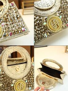 New Fashionable Luxury Women's Versatile Dollar Sign Rhinestone Decor Handbag, Suitable For Evening Party - Multicolor - View 12