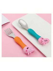 Peppa Pig Tableware Forks & Spoons With Movable Figurine Toys, George, Daddy Pig, Mommy Pig Cartoon Character Pattern, Party Gifts Suitable For Boys And Girls - Multicolor - View 3