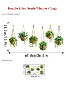 1 Peça Adesivo de Janela com Planta em Vaso Verde Pendurada, Adesivo de Janela com Planta Verde Tropical, Adesivo de Parede Removível com Cenário de Vaso de Cacto e Borboleta, Adesivo Decorativo Autocolante, Adequado para Decoração de Parede do Quarto, Sala de Estar, Escritório, Cozinha, Decoração Doméstica - Multicolorido - Visão 12