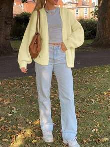 SEREN Autumn And Winter New Cream Yellow Fashionable Knitted Cardigan Women's Simple And Fashionable Sweater Jacket Top - Yellow - View 7