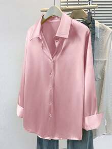 Women's Satin Blouse, Business Casual Button-Up Shirt With Collar Design, Elegant For Office And Leisure Wear, Suitable For Autumn, Winter And Spring