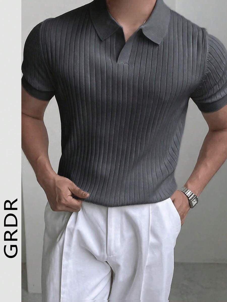 GRDR 男士夏季纯色 Polo 领短袖针织衫，适合夏季外出穿着，时尚造型必备单品
