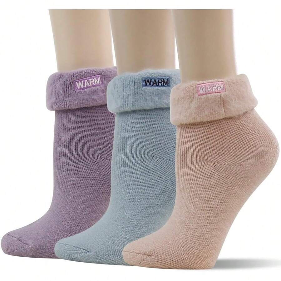 Calcetines Térmicos Cálidos, Calcetines Gruesos Aislados de Calor para Mujeres SUTTOS, Calcetines de Invierno Cálidos para Clima Frío 1/3/5 Pares - 3 pares: morado, rosa y azul. - Ver 1