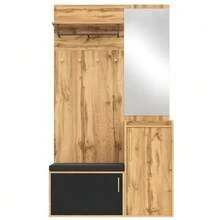 Compact Wardrobe With Mirror And Bench, Hallway Wardrobe With Shoe Cabinet And Hooks, Coat Hooks, Compact Wardrobe, Hallway Furniture Set, Hallway Wardrobe In Wood Look - Natural Color - View 8