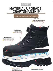 Unisex Work Training Safety Boots, Men's High-Top Steel Toe Sports Boots, Safety Trainers, Durable And Sturdy, Men's Work Boots, Work Shoes, Steel Toe Safety Training Shoes, Anti-Puncture Anti-Crush Cushioned Soles, All-Season Work Boots, Anti-Crush Anti-Puncture, Suitable For Outdoor, Hiking, Adaptable Design, Ideal Worker's Gift, Durable Rubber Outsole, Women's Work Boots, Work Shoes, Men's High-Top Safety Shoes - Black - View 9