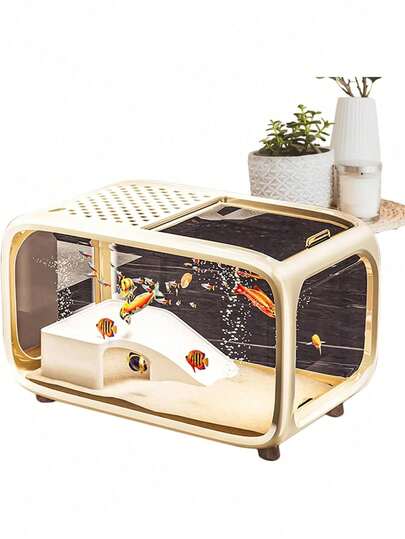 ColourTree Beige Transparent Fish Tank – Mini Aquascape Aquarium For Betta & Small Fish, Durable Acrylic, Shatter-Resistant