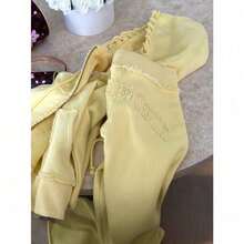 2025 New Short Hooded Zipper Sweater Casual Suit Y2k Women's Clothing Sports Babes Ins Hip Hop Street - Màu vàng - Xem 3