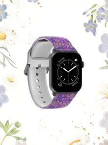 1pc Soft Elastic Breathable Hibiscus & Small Blue Flower Replacement Wristband Strap For Apple Watch 38mm 40mm 41mm 45mm 44mm 42mm 49mm, Floral Pattern Daily Casual Silicone Watch Band Compatible With Apple Watch Ultra Series 11/10/SE/9/8/7/6/5/4/3/2/1 Smartwatch Accessories, Gift - Multicolor - View 3