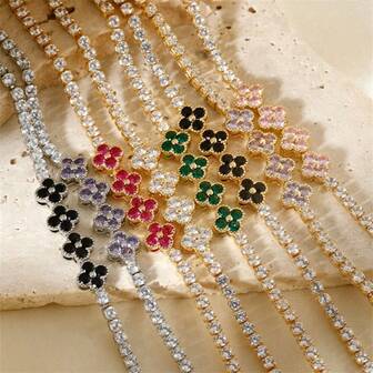 Bracelet en cuivre brillant avec zirconium coloré, convient pour un port quotidien