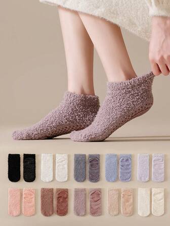 4 pares/2 pares/1 par de calcetines cortos de felpa para mujer, calcetines gruesos y cálidos con silicona antideslizante para uso en interiores