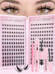 240 piezas Kit de extensión de pestañas DIY, pestañas en racimo de hadas DIY naturales y delicadas reutilizables y autoadhesivas, crea un maquillaje de ojos de dibujos animados lindos, diseño de longitud mixta fácil de recortar y ajustar a diferentes formas de ojos, reutilizable, alta rentabilidad, adecuado para principiantes