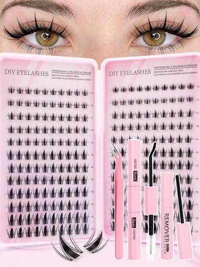 240pcs DIY False Eyelashes Set, Includes Glue, Makeup Remover And Various Tools - False Lashes, Glue, Makeup Remover, Tweezers And Lash Brush, Easy For Professionals And Beginners, Convenient For Home Use. Beginner Eyelash Starter Kit: All-Inclusive, Includes False Lashes, Glue, Makeup Remover And Various Tools, Allowing You To Easily Create Professional Lash Effects At Home.