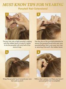 1pc Brazilian Remy Human Hair Ponytail Extensions, Straight Wrap Around Ponytail, #1B Natural Black Clip-In Ponytail Hair Extensions - S1B - View 10