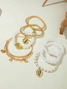 7pcs Set Minimalist Beaded CCB Faux Pearl Pendant Niche Design Jewelry Bracelet Set, Suitable For Daily Wear And Any Occasion, Perfect Gift (Handmade, Bead Quantity Varies) - 31271-bra-g-eP - View 4