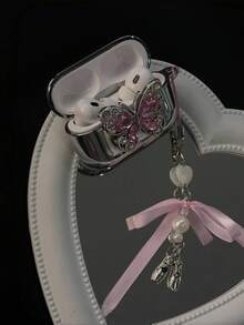 Elegant & Luxurious Butterfly Electroplated Earphone Protective Case In Pink/Colorful, With Ballet Shoe Decor Hanging Chain, Anti-Drop & Anti-Slip, Compatible With Apple Earphones 1/2/3/4/Pro/Pro2/Pro 3 - Holiday & Birthday Gift - Plating - View 2