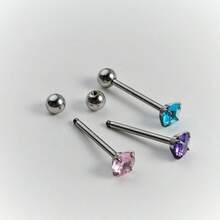 钛钢外螺纹舌钉，镶嵌圆形钻石，朋克风格舌环 - 圓鑽舌釘 - 查看 5