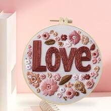 Valentines Day Embroidery Starter Kit Letters Flower Hand Stitch Craft Learning Set Present - Burdeos - Ver 5