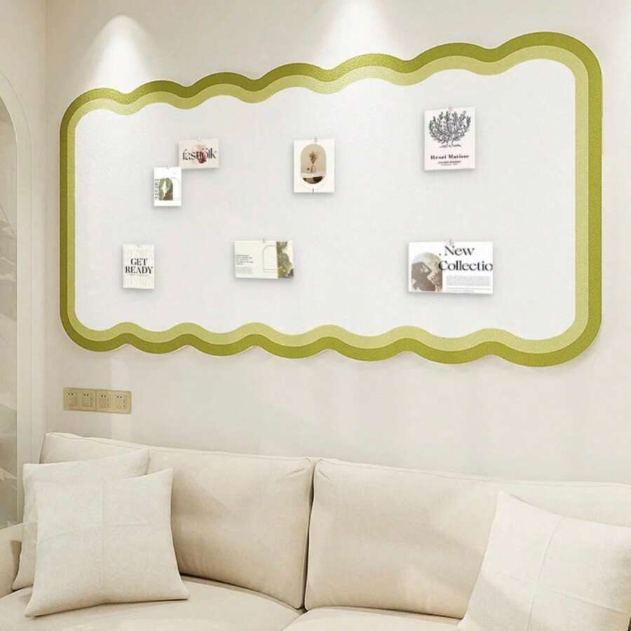 1个超大波浪形边框毛毡留言板，附赠约35个彩色图钉，多用途墙面装饰，适用于家庭、学校、办公室、照片展示、留言板、学习用品，适合圣诞节、万圣节、情人节、新年、生日庆祝活动。