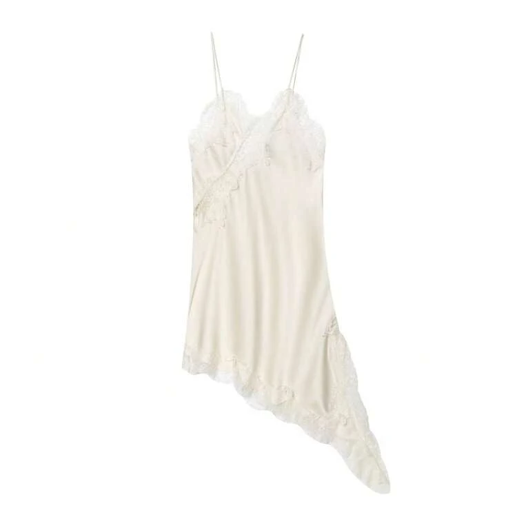 Vestido de verano para mujer con diseño de camelias, estilo europeo y americano, moda minimalista y sexy con vestido asimétrico de encaje - Albaricoque - Añade 3