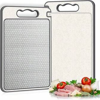 优质不锈钢切菜板，双面厨房砧板，内置磨刀器和蒜泥器，防滑硅胶包裹，可用洗碗机清洗，最佳礼物之选