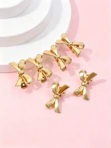 6pcs Bow Hairclips, Cute Sweet Girl Small Size Bangs Clips, Side Clips, Claw Clips - Gold - View 6