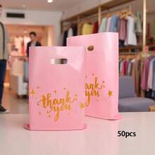 50 piezas Bolsas de regalo color rosa "Gracias" para boda, cumpleaños, fiesta, empaque de ropa, regreso a la escuela, Día de San Valentín - 50 pcs - Ver 20