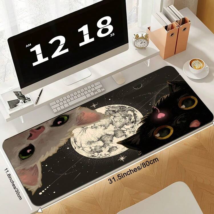 1pc Large Gaming Mouse Pad & Keyboard Mat - Cute Cats, Non-Slip Rubber Base,Stitched Edges - Desk Mat For PC, Office, Home - Perfect Gift For Cat Lovers & Gamers, Cat Mat, Office Workspace - Multicolor - View 7