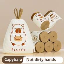 100 Tear Free Pull Rope Polyethylene Garbage Bags With Lucky Rabbit/Peeping Rabbit/Capybara Patterns, Thick And Leak Proof Multifunctional Garbage Bags, Suitable For Recyclables, Bathrooms, Food And Pet Waste, Odorless, Suitable For Home, Office And School Use - Multicolor - View 6