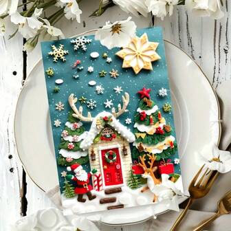 Julhälsningskort med jultomten, renar och julgransdesign, personligt julkort för alla, festligt julklappskort med kuvert