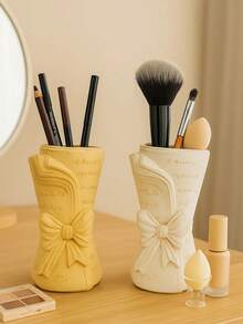 亮面蝴蝶结化妆品收纳盒，优雅梳妆台整理盒，适合作为桌面装饰或礼物，送给女朋友的礼物，女士冬季礼物 - 彩色 - 查看 3