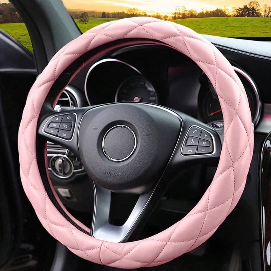Soft Microfiber Leather Steering Wheel Cover Universal 15 Inch For Women Girls Fit Vehicles Sedans SUVs  Trucks - Light Pink - A-嬰兒粉 - 查看 1