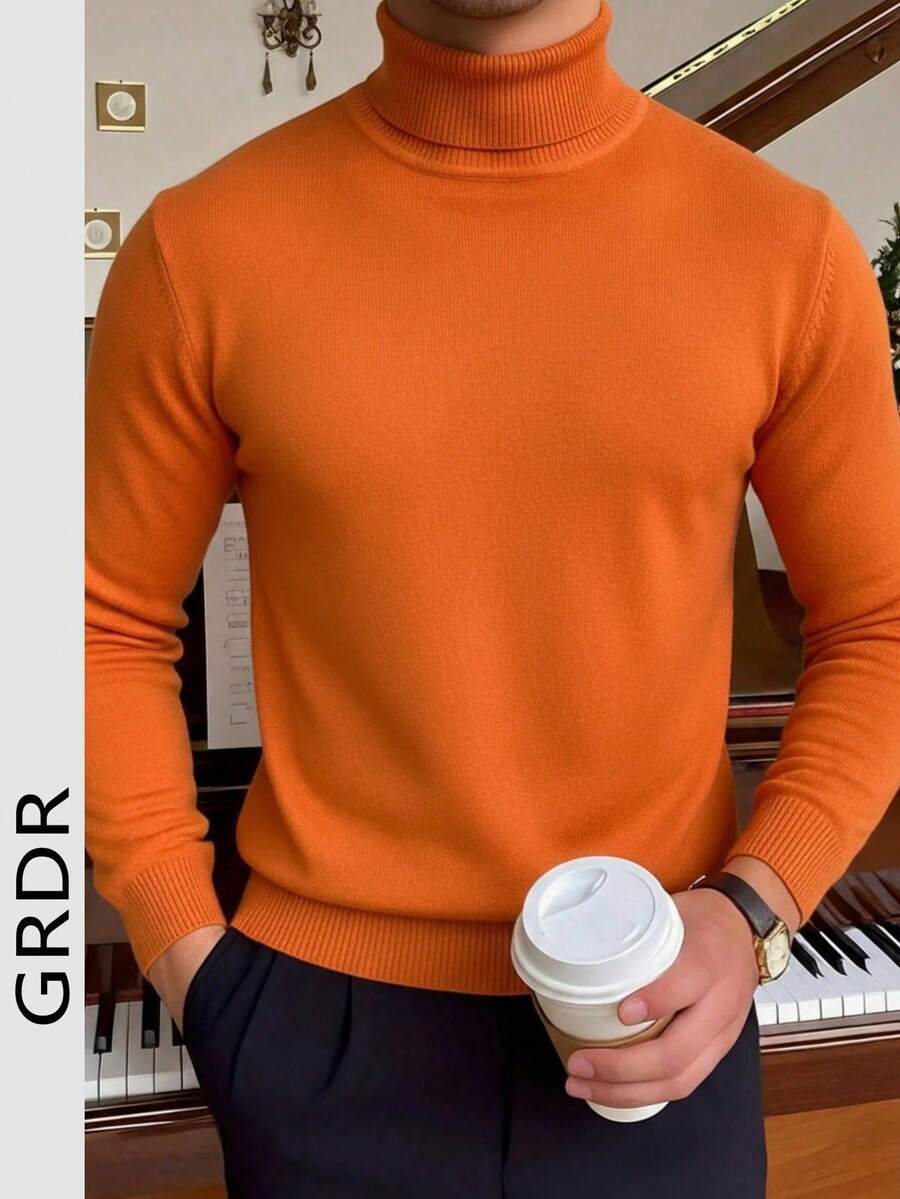 GRDR Men's Solid Color Turtleneck Long Sleeve Casual Sweater, Autumn/Winter