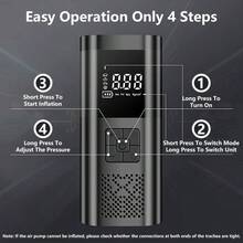 便携式智能气泵，轮胎充气泵。20秒快速充气。配备数字压力表和LED显示屏，内置照明（3种照明模式）。压力单位可切换。适用于汽车、自行车、摩托车、运动球类等。应急气泵 | 户外充气设备。 - 黑色 - 查看 10