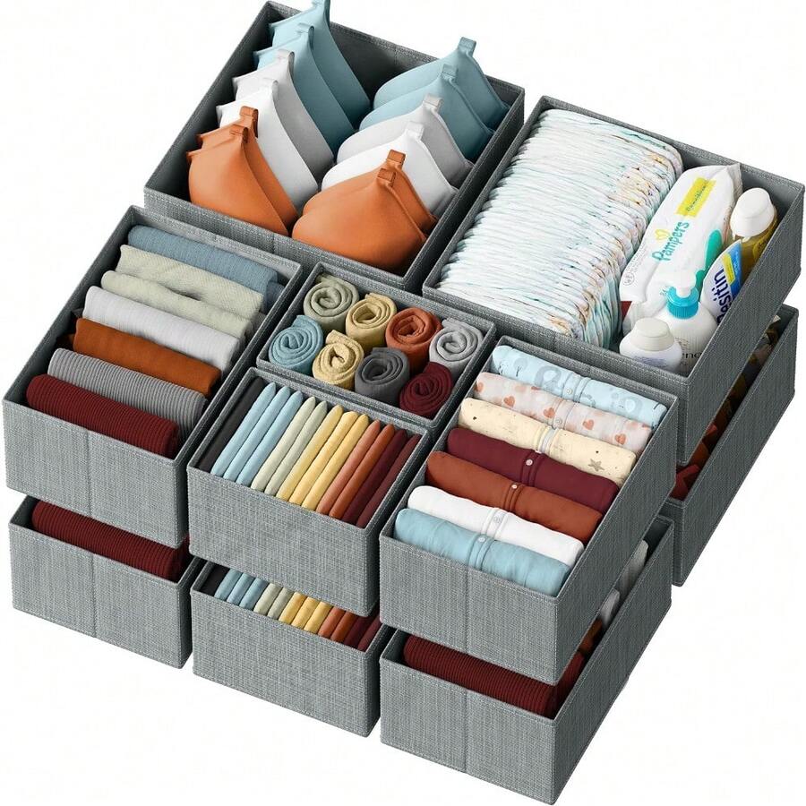 Drawer Organizer Clothes Set Of 12 White-Grey - Dresser Organizer For Nursery, Bedroom, Closet - Perfect Baby Clothes Organizer And Storage & General Nursery Organization Or Dresser Drawer Organizers - 灰色 - 查看 1