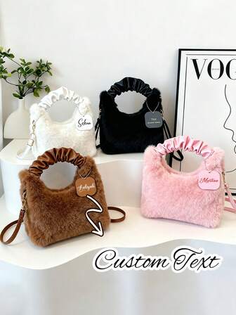 Customized Handbags,Custom Crossbody Bags And Handbags,Shoulder Bag,Autumn/Winter Plush Fashion Handbag,Customizable Name,With Detachable Leather Crossbody Strap – Furry Shoulder Purse For Women & Girls, Perfect Gift For Fashion Lovers, Ideal For Daily Use, Parties, Travel, Shopping, Perfect Gift Among Friends.