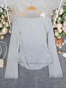 女士休闲蕾丝边长袖衬衫，柔软优雅，秋冬