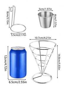 1pc Stainless Steel French Fries Stands With Sauce Dippers, Cone Shaped Snack Basket, Self Service French Fry Basket, French Fry Holder, Ice Cream Cone Holder, Fried Chicken Display Rack, Food Display Rack, Suitable For Snacks - Multicolor - View 10