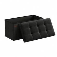 SONGMICS 储物凳，可折叠小脚凳，38 x 76 x 38 厘米脚凳，立方体储物凳，承重 300 公斤，适用于客厅、卧室、玄关，墨黑色返校宿舍储物 - 黑色 - 查看 7
